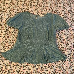 Ruffle polka dot green blouse